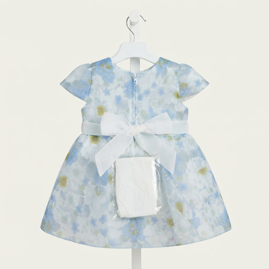 Baby Blue Floral Organza Party Dress with Bloomers