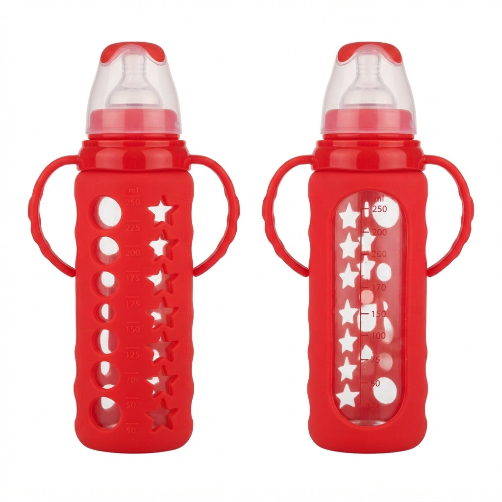 Baby Glass Bottle In Red 250 ml