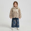 Girls Beige Faux Fur & Floral Denim Set