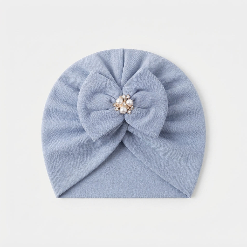 Baby Girl Pearl Bow Styled Turban Cap