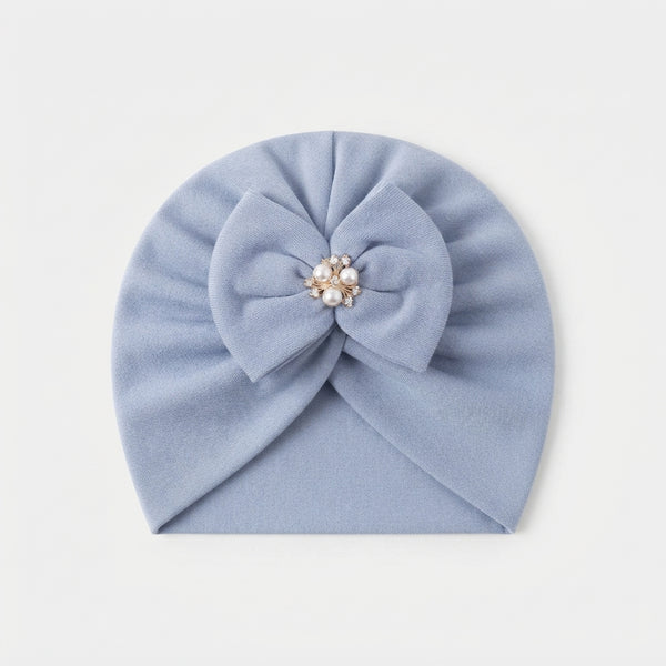 Baby Girl Pearl Bow Styled Turban Cap