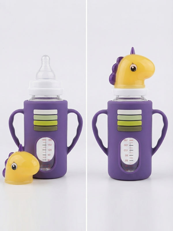 Glass Baby Bottle Silicone 120ml Purple