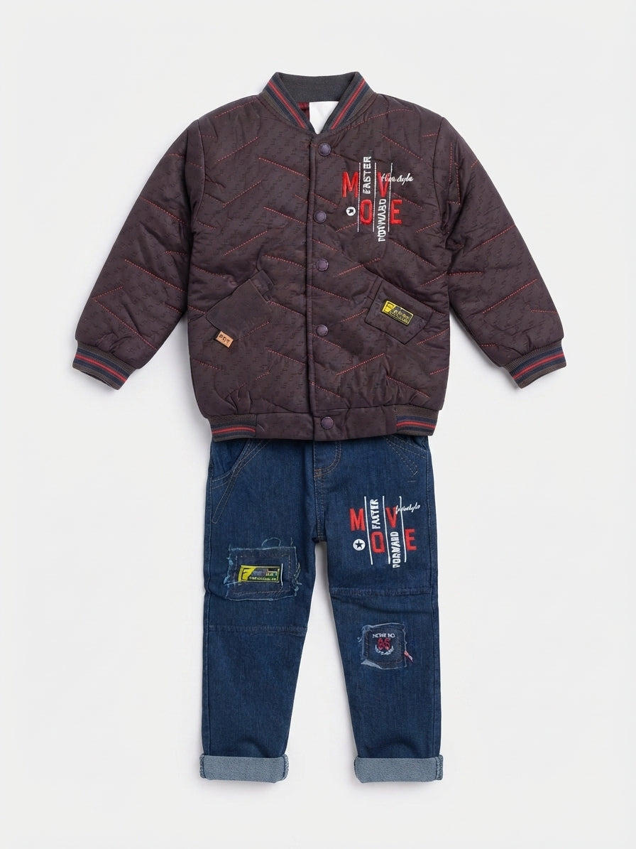 Boys Quilted Bomber Jacket and Denim Jeans Outfit Set