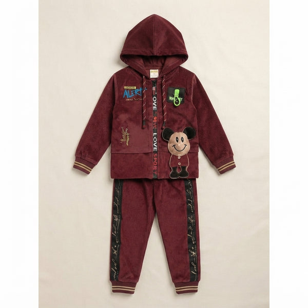 Kids Maroon Velvet Tracksuit — Photo 3