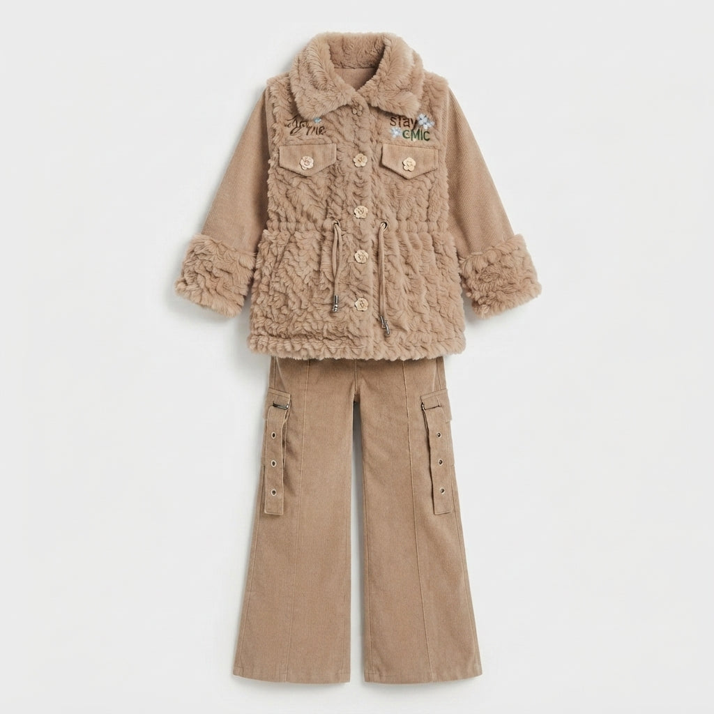 Girls Faux Fur Jacket Set — Photo 2