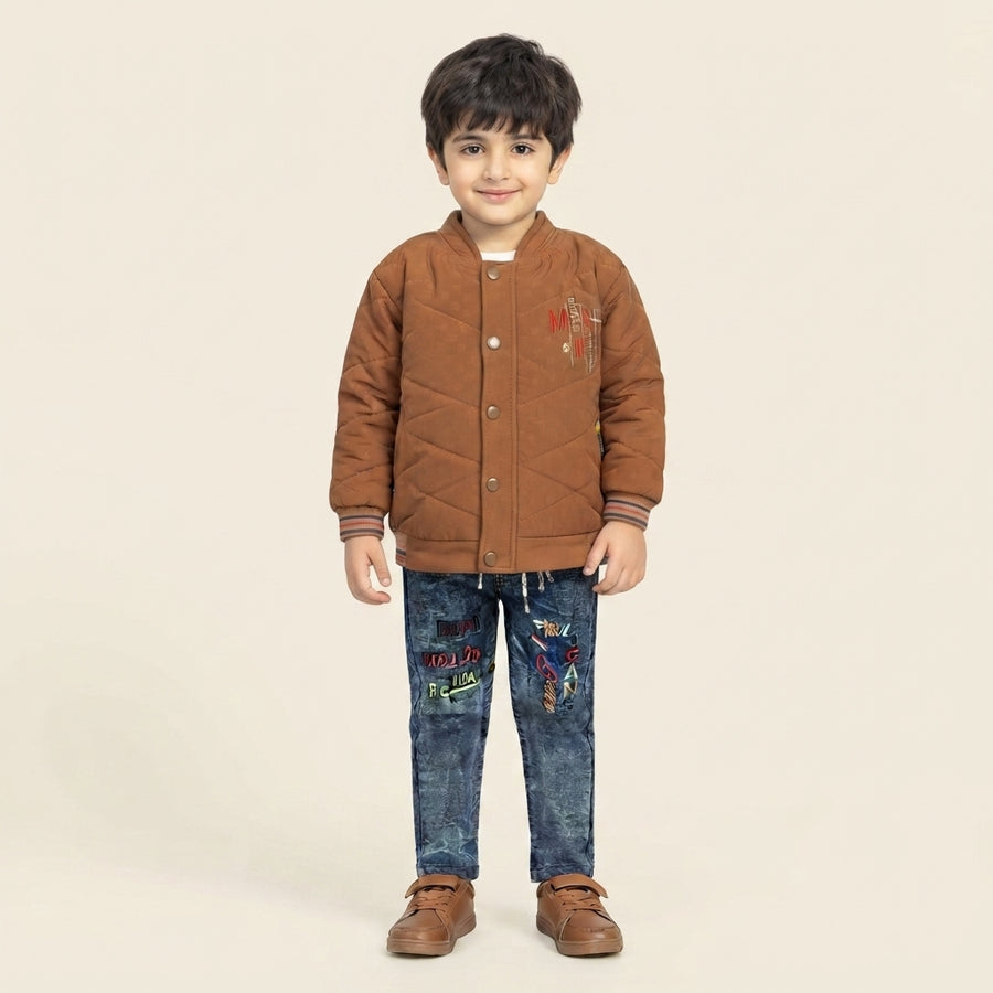 Boys Brown Quilted Bomber Jacket Set — Photo 2