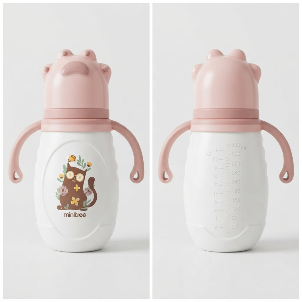 Minitree  Animal Print Pink Baby Feeder 330ml