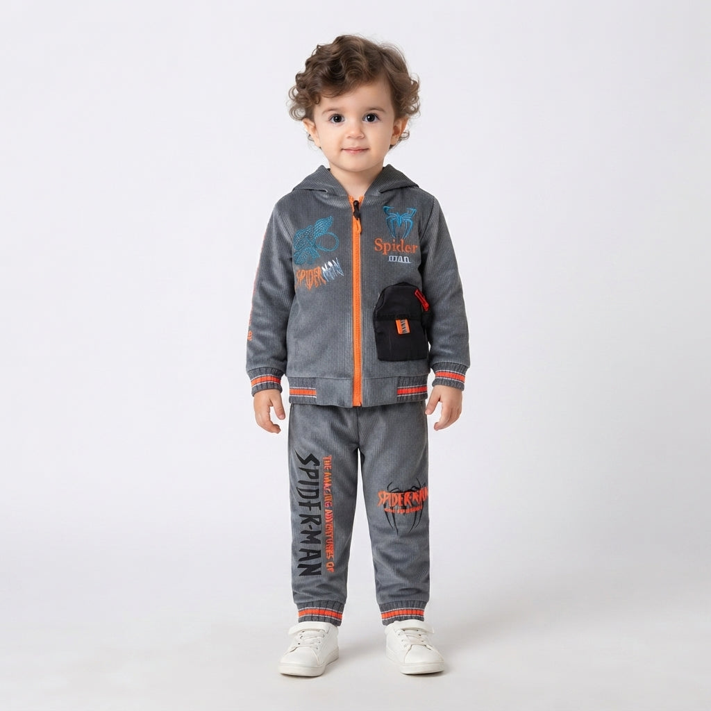 Dark Grey Spider-Man Hoodie Style 2 Piece Suit for Boys | Kids Winter Outfit