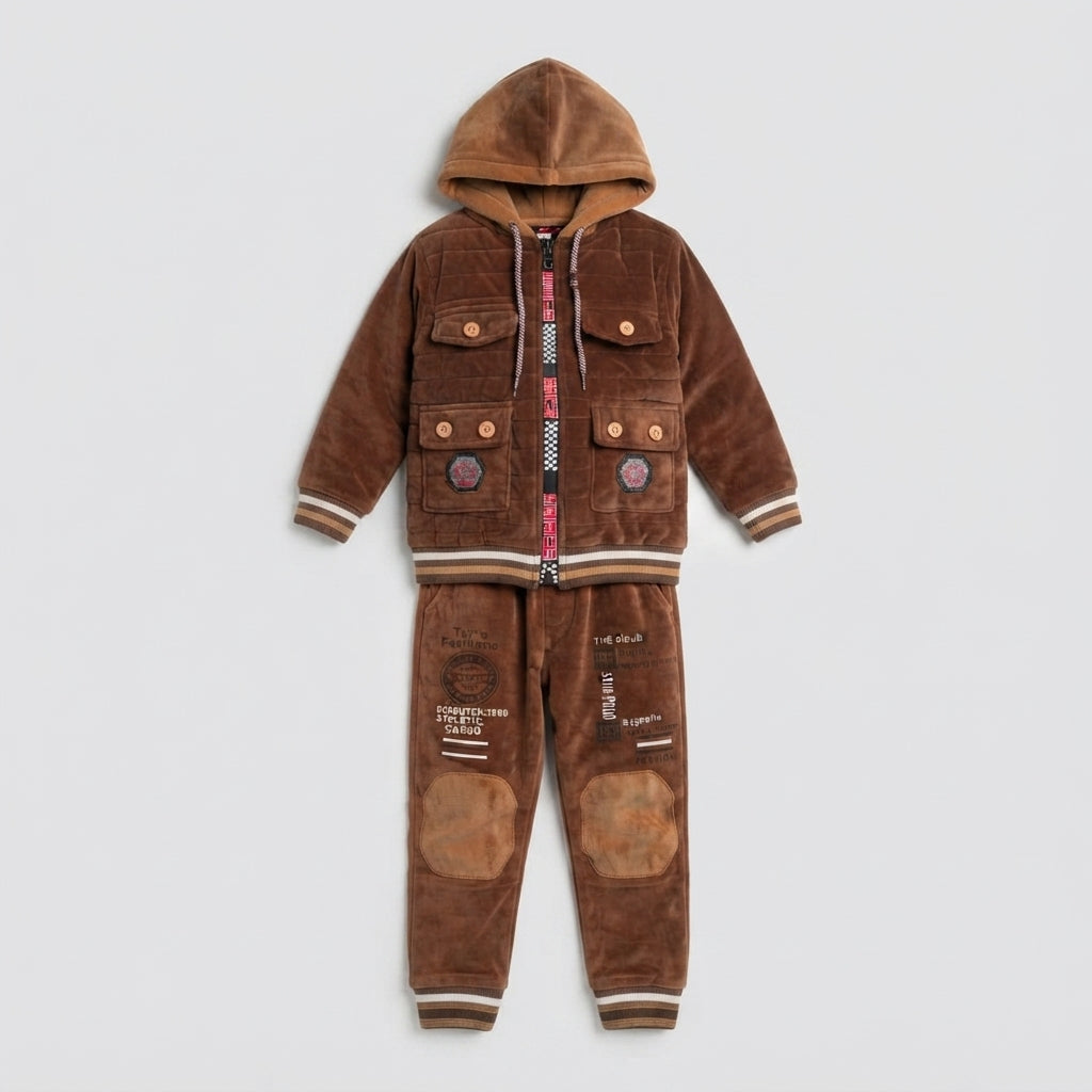 Brown Velvet Hooded Tracksuit — Photo 2