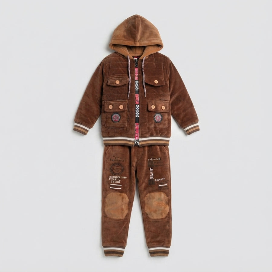 Brown Velvet Hooded Tracksuit — Photo 2