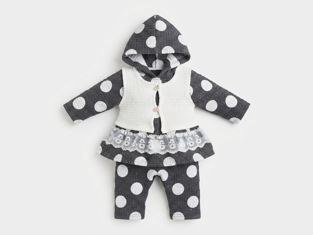 Baby Girl Black & White Polka Dot Set — Photo 2