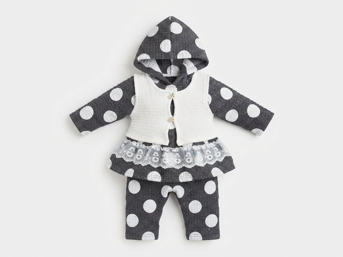 Baby Girl Black & White Polka Dot Set — Photo 2