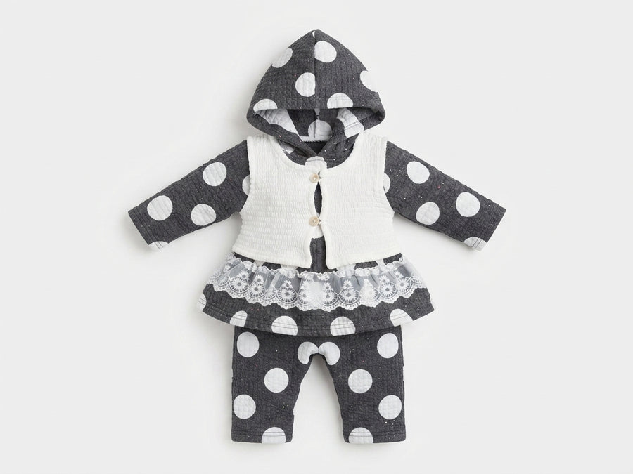 Baby Girl Black & White Polka Dot Set — Photo 2