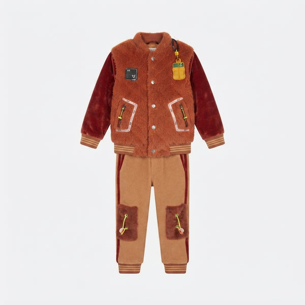 Boys Rust & Brown Bomber Jacket Set — Photo 2