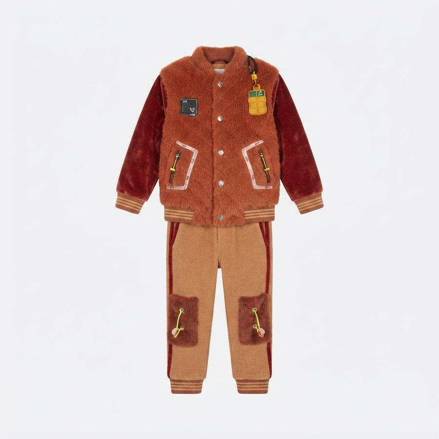 Boys Rust & Brown Bomber Jacket Set — Photo 2