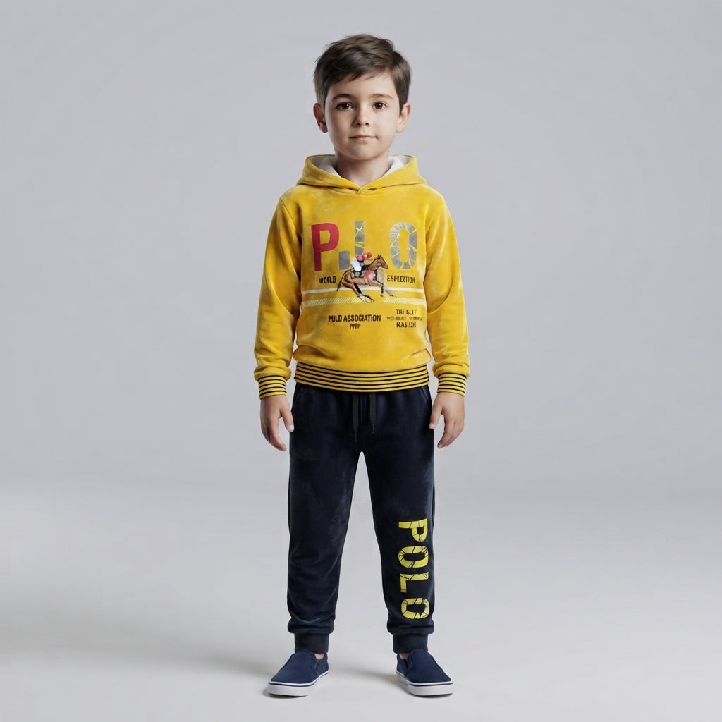 Boys Premium Yellow Velvet 2 Piece Suit – Stylish Winter Outfit
