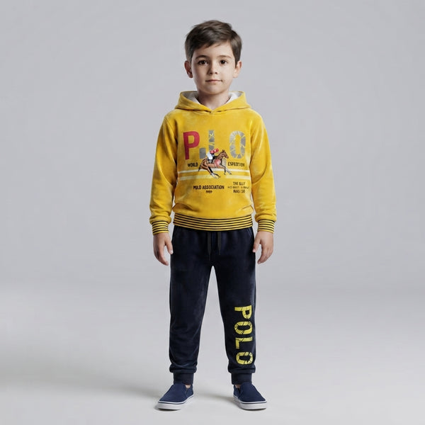Boys Premium Yellow Velvet 2 Piece Suit – Stylish Winter Outfit