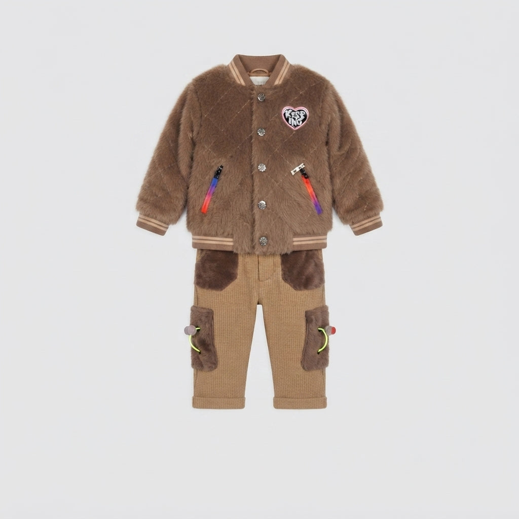 Toddler Boys Faux-Fur Bomber Jacket Set — Photo 2