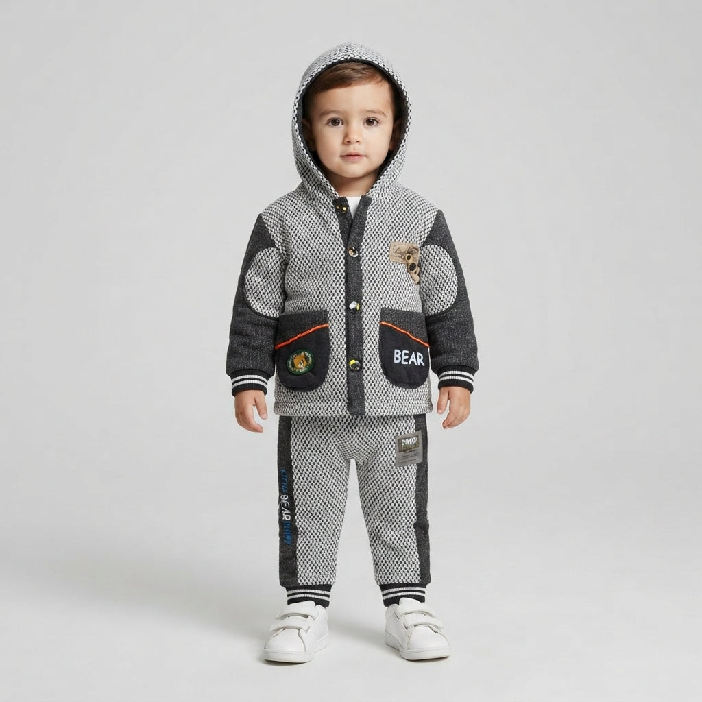 Toddler Boys Black and White Patterned Hoodie and Jogger Set
