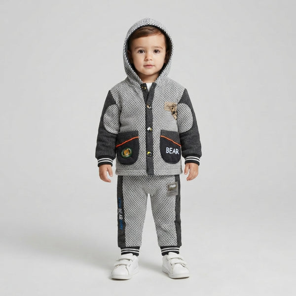 Toddler Boys Black and White Patterned Hoodie and Jogger Set