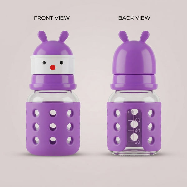 Glass Baby Feeder with Bunny Ear  2Oz  Purple