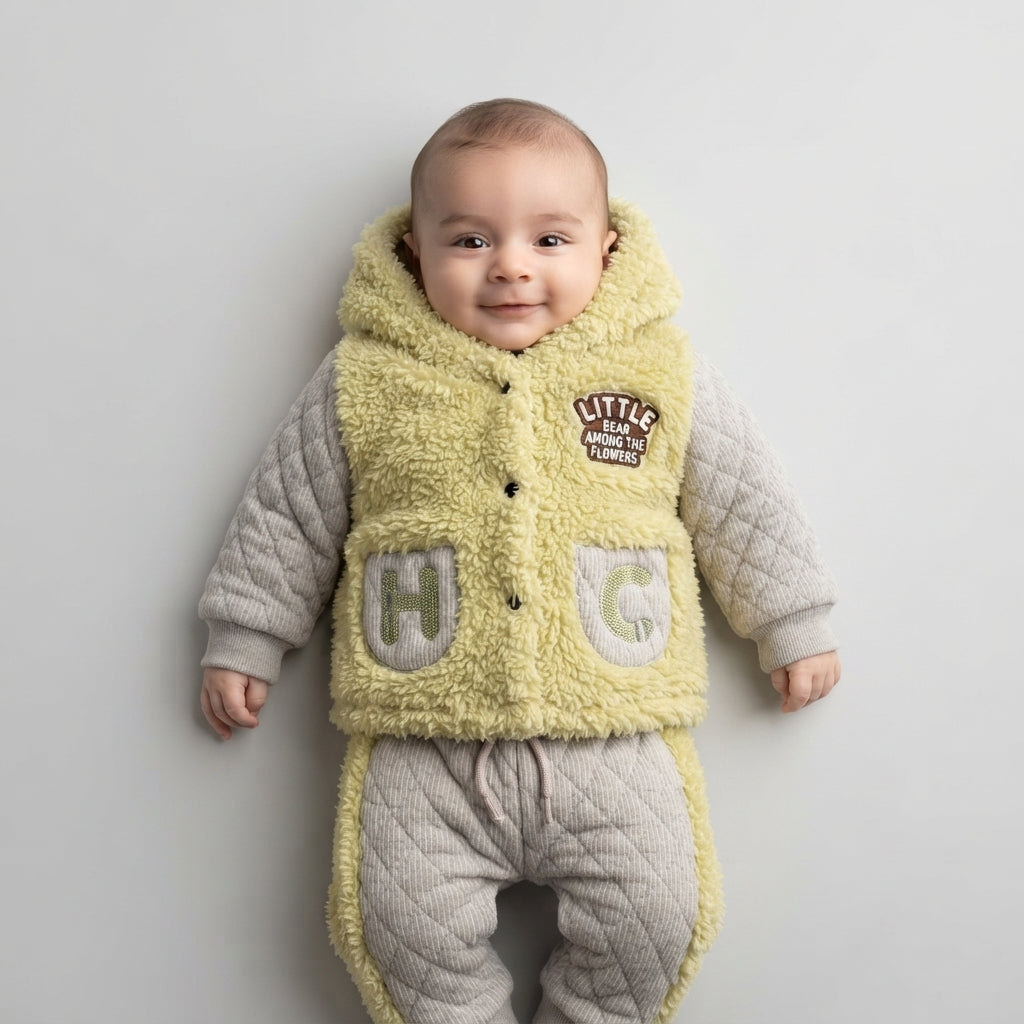 Baby Boy Fluffy Sherpa Hooded Jacket and Quilted Jogger Set (3–9 Months)