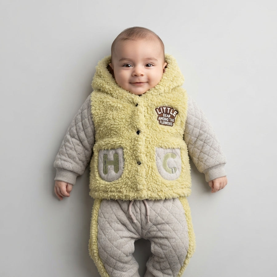 Baby Boy Fluffy Sherpa Hooded Jacket and Quilted Jogger Set (3–9 Months)
