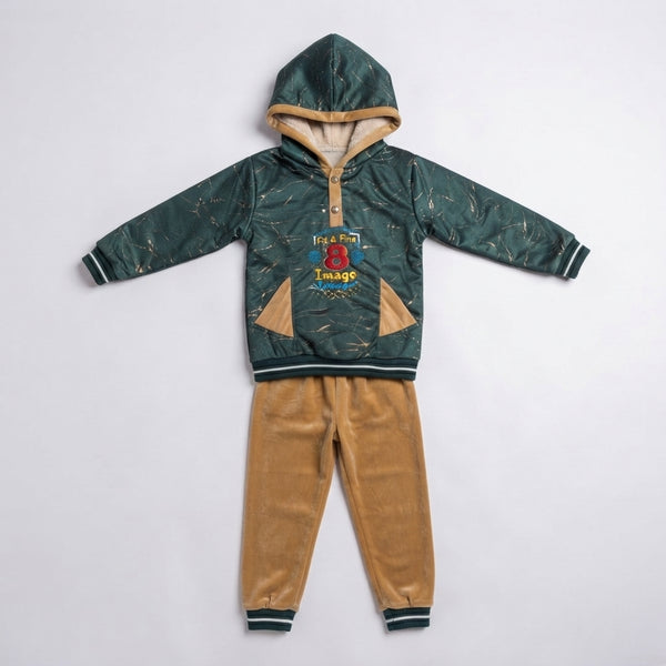 Kids' Dark Green Marbled Hoodie Set — Photo 3