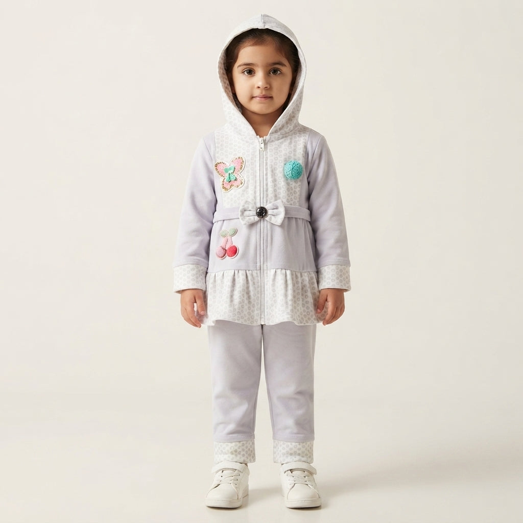 Toddler Girls' Light Purple Hooded Peplum Jacket and Pants Set with Patch Accents