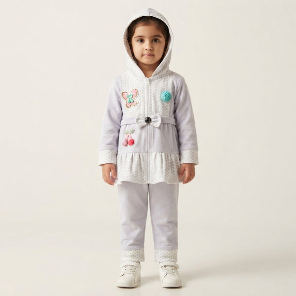 Toddler Girls' Light Purple Hooded Peplum Jacket and Pants Set with Patch Accents
