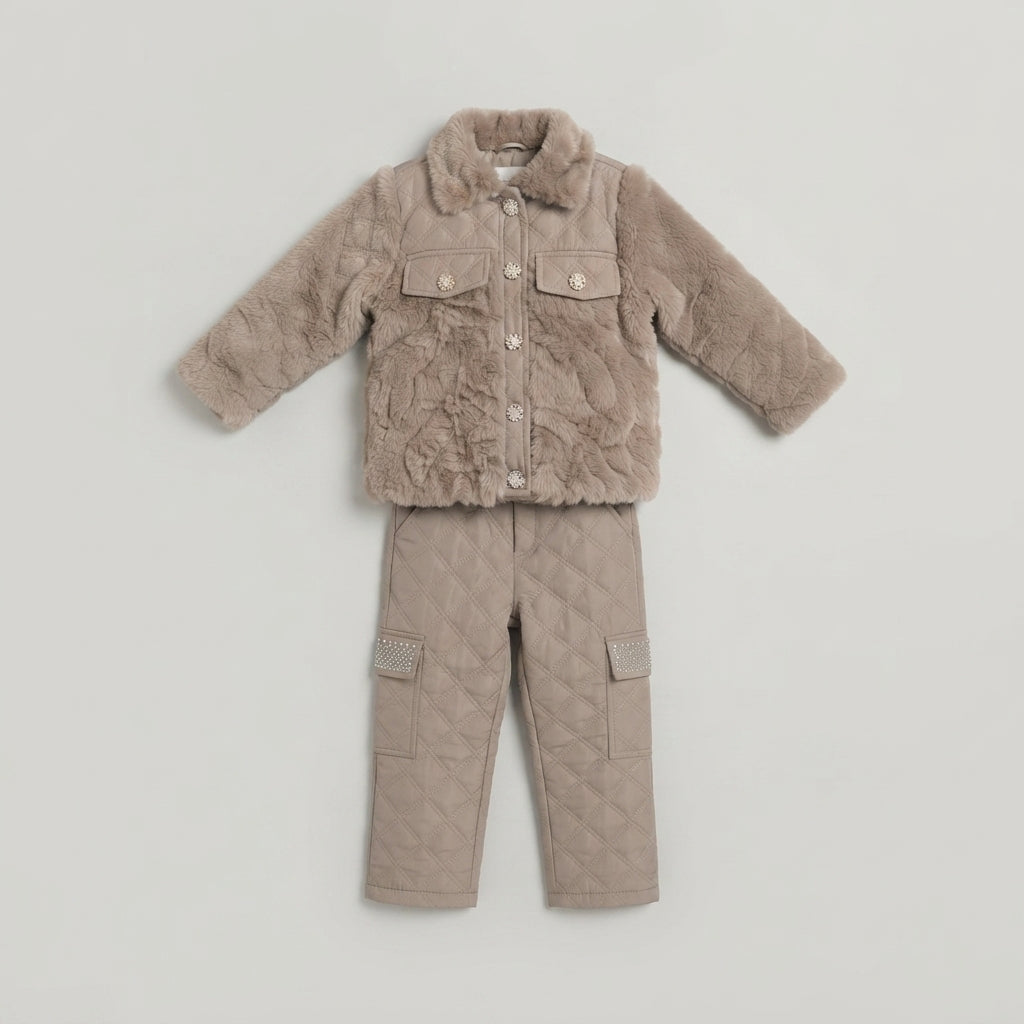 Kids Winter Fur Jacket & Cargo Set