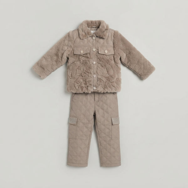 Kids Winter Fur Jacket & Cargo Set
