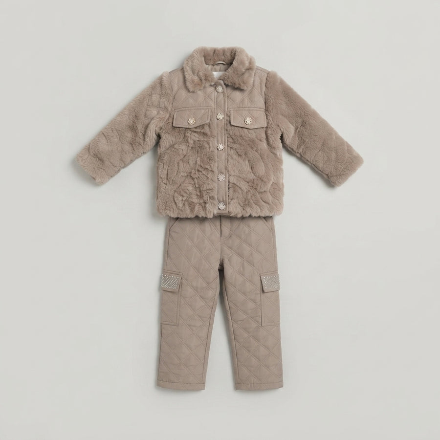 Kids Winter Fur Jacket & Cargo Set