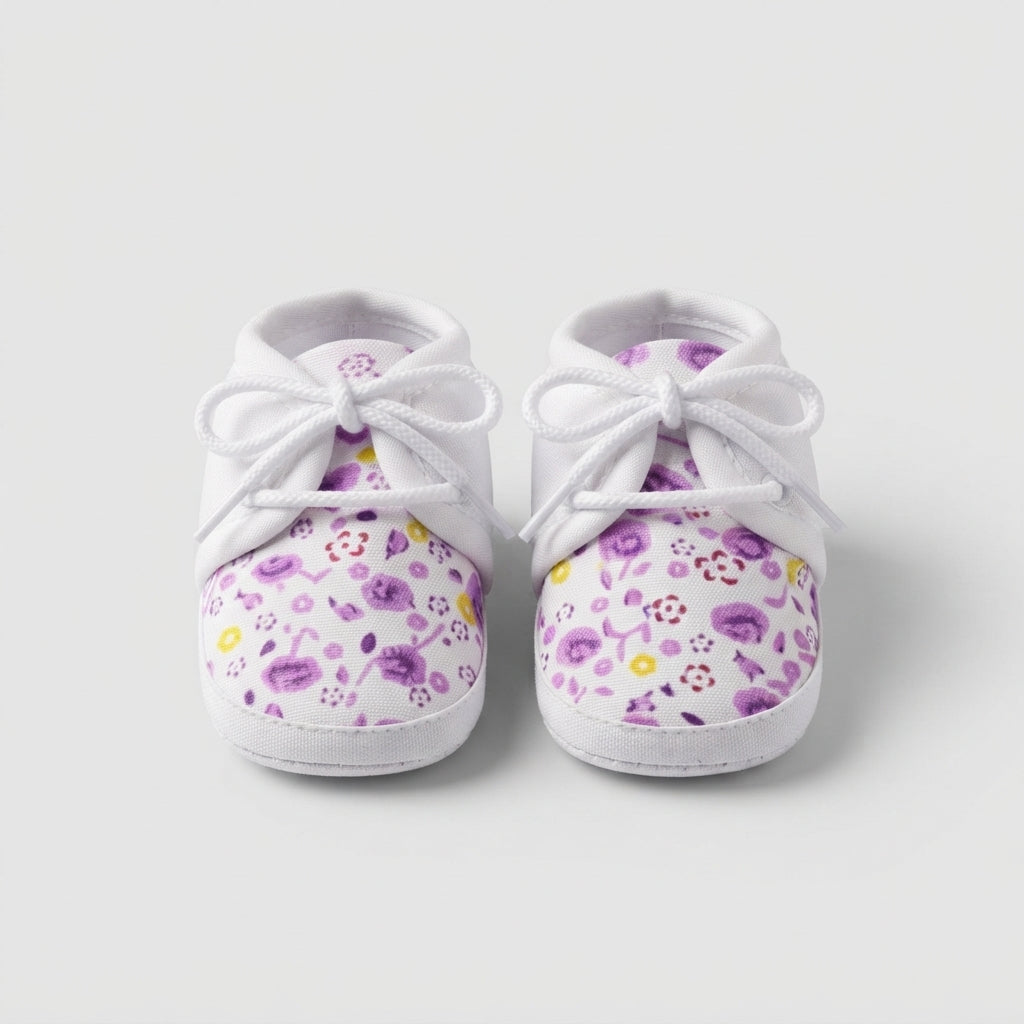Purple Floral Baby Soft Sole Booties