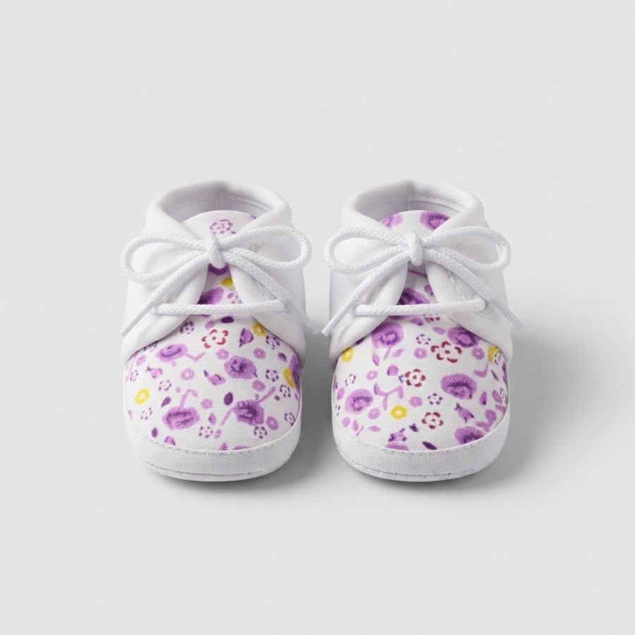 Purple Floral Baby Soft Sole Booties