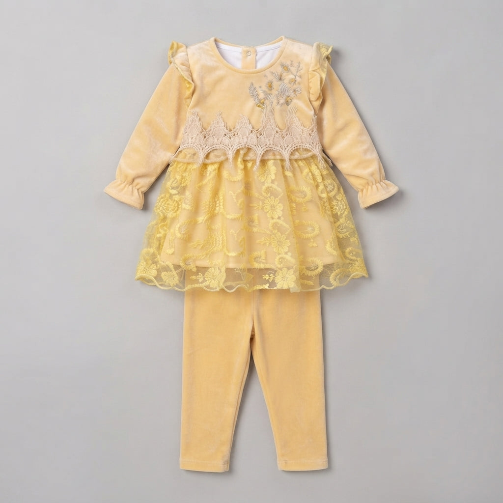 Toddler Girls' Yellow Velour Peplum Set — Photo 2