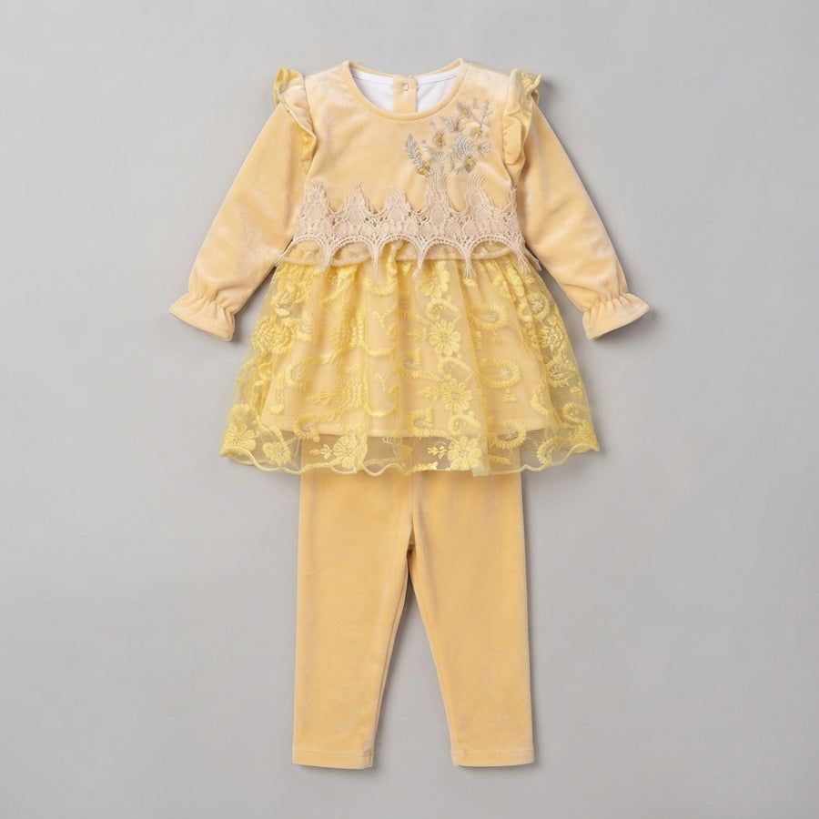Toddler Girls' Yellow Velour Peplum Set — Photo 2