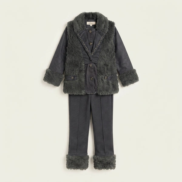 Girls Dark Charcoal Shearling Suit — Photo 2