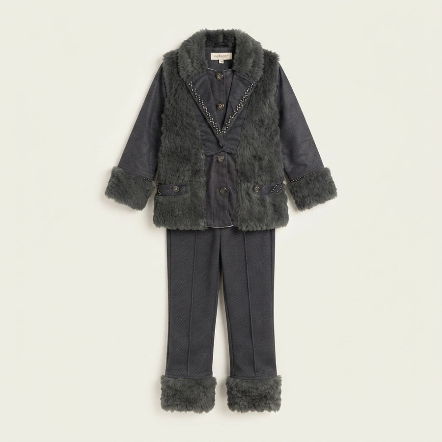 Girls Dark Charcoal Shearling Suit — Photo 2