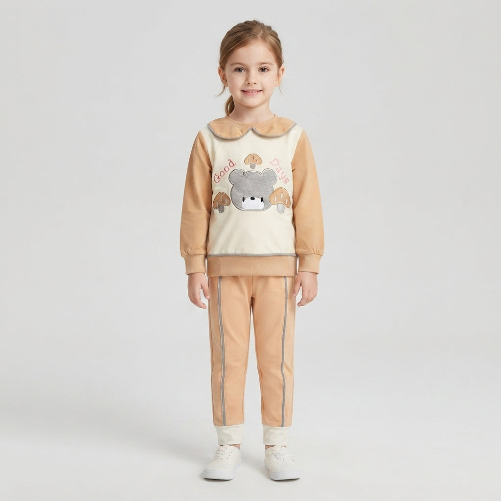 Girls "Good Days" Bear Print Tracksuit | Winter Kids Wear