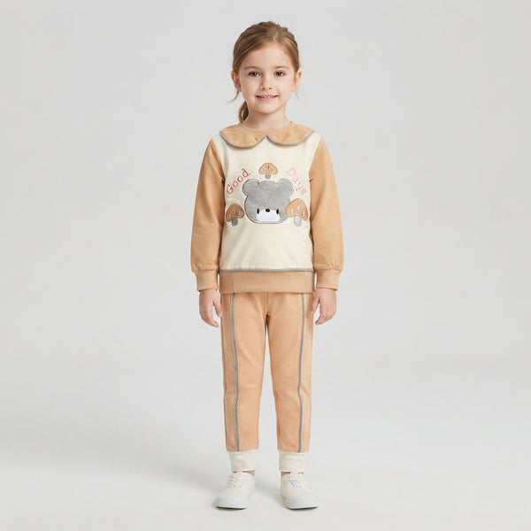 Girls "Good Days" Bear Print Tracksuit | Winter Kids Wear