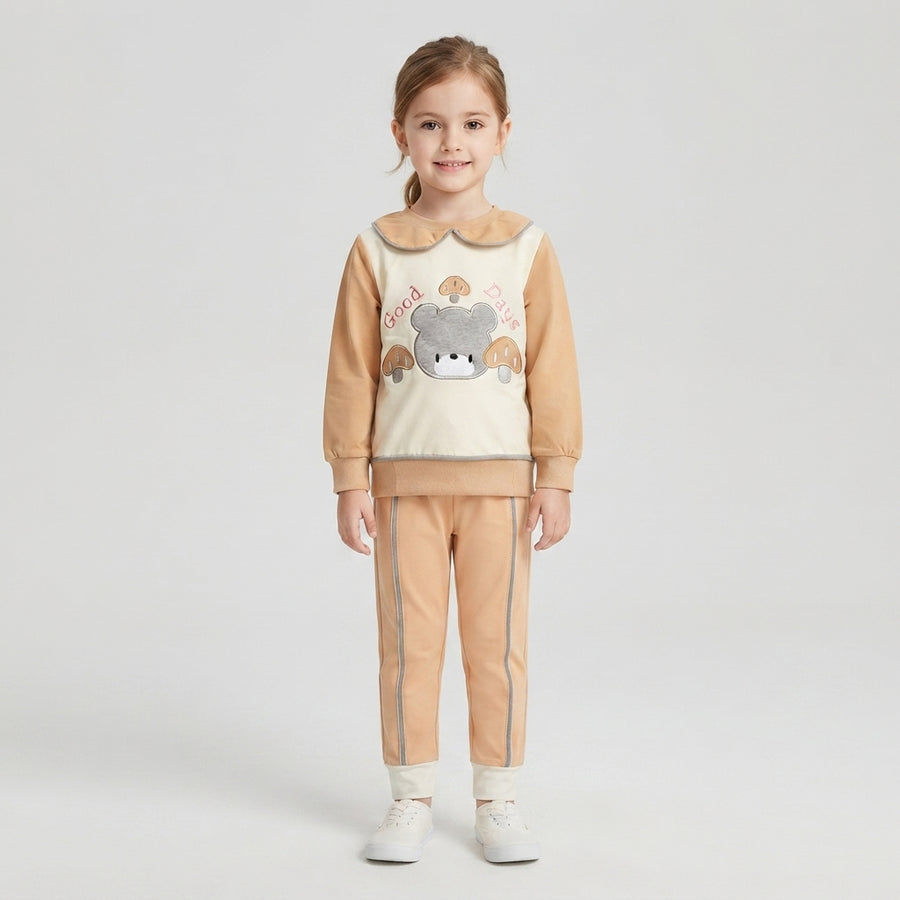 Girls "Good Days" Bear Print Tracksuit | Winter Kids Wear