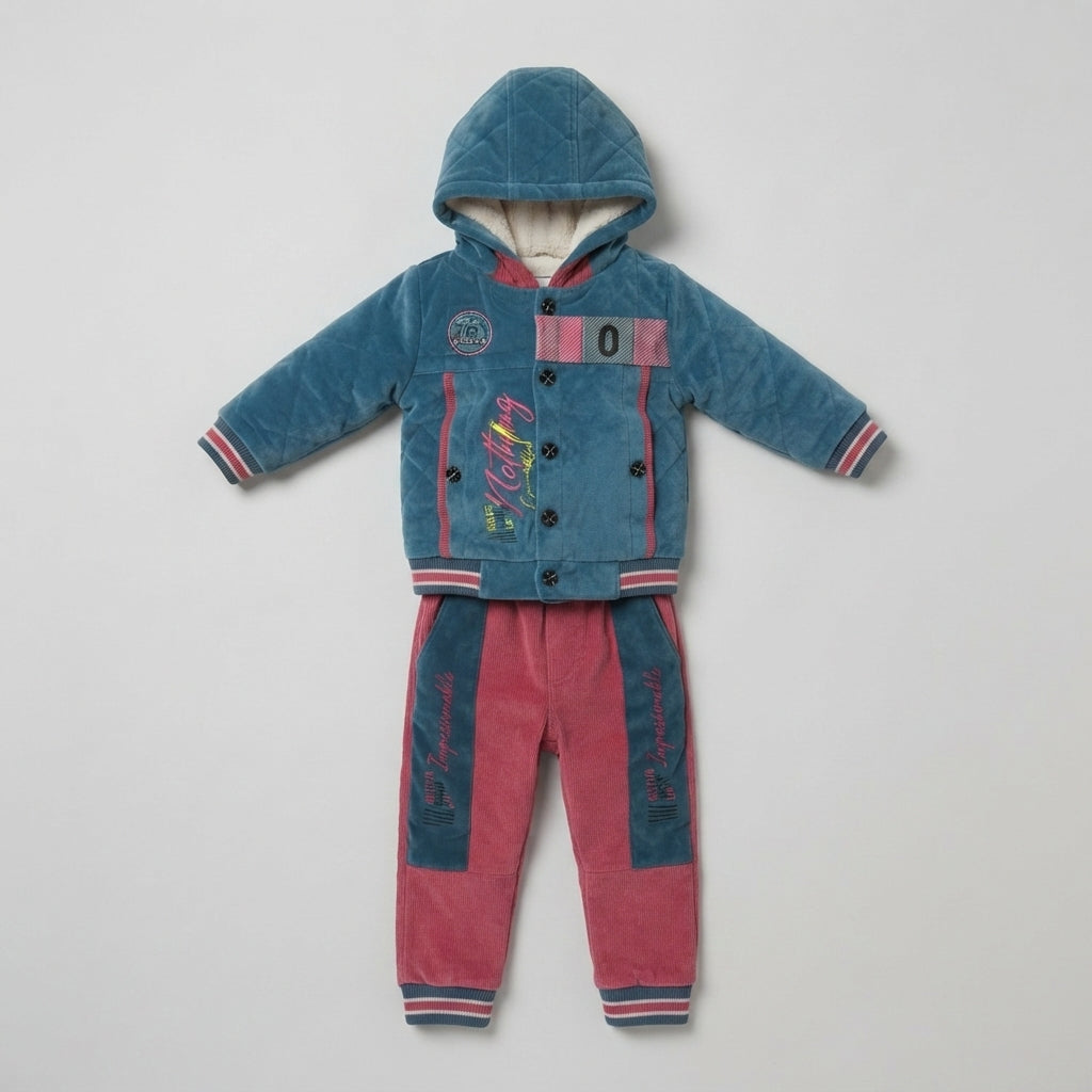Blue & Pink Velvet 2 Piece Hoodie Suit for Boys — Photo 2