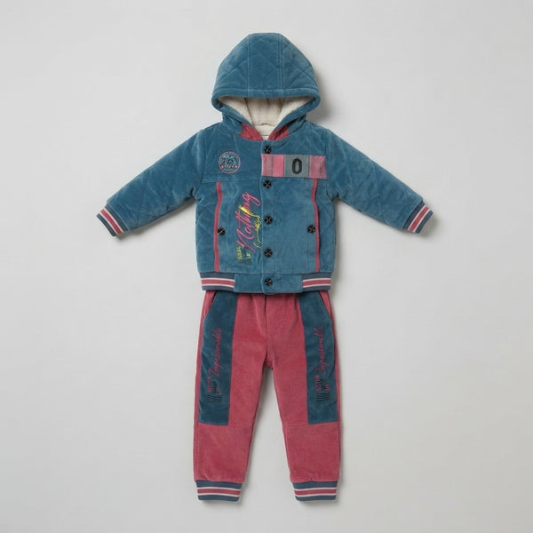 Blue & Pink Velvet 2 Piece Hoodie Suit for Boys — Photo 2