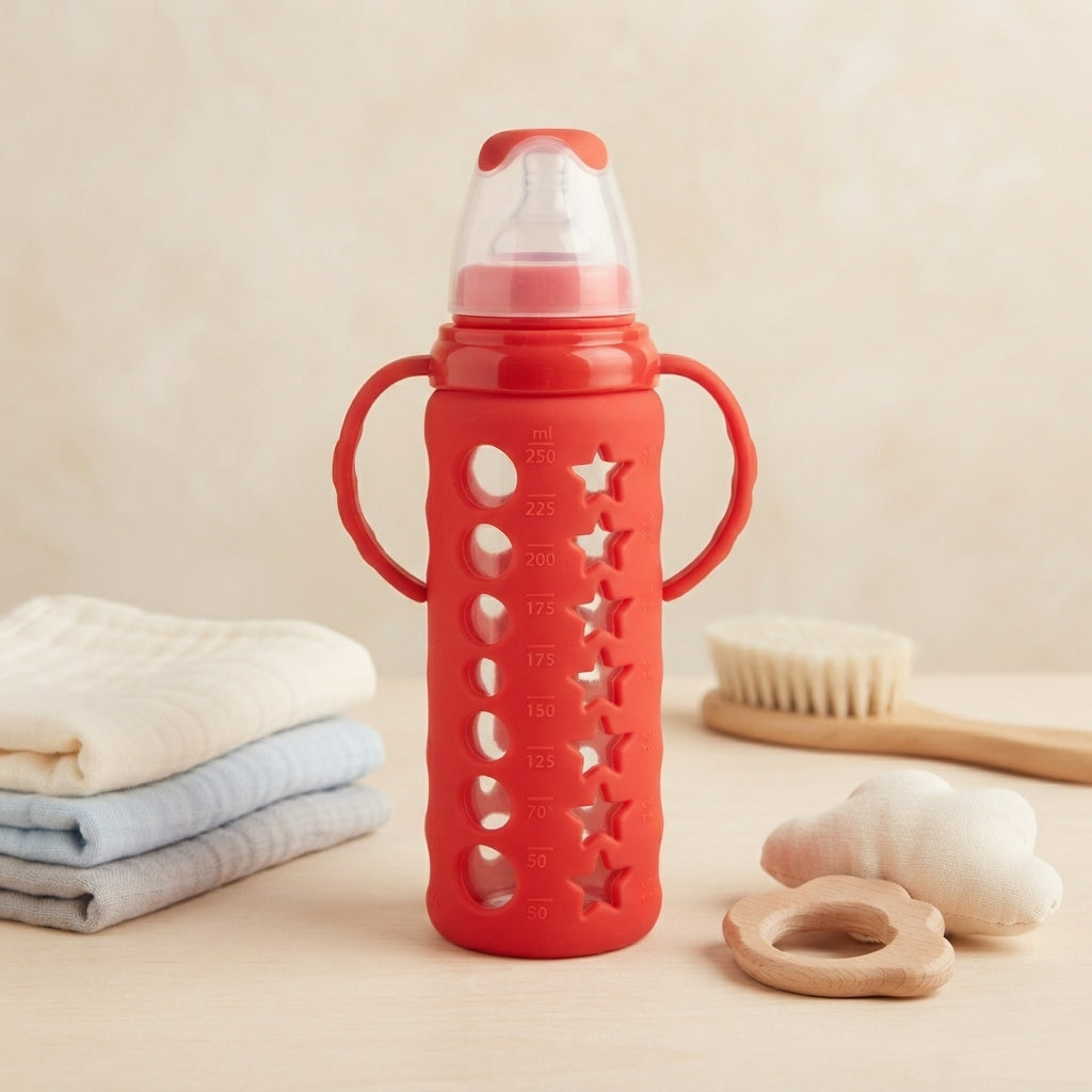 Baby Glass Bottle In Red 250 ml