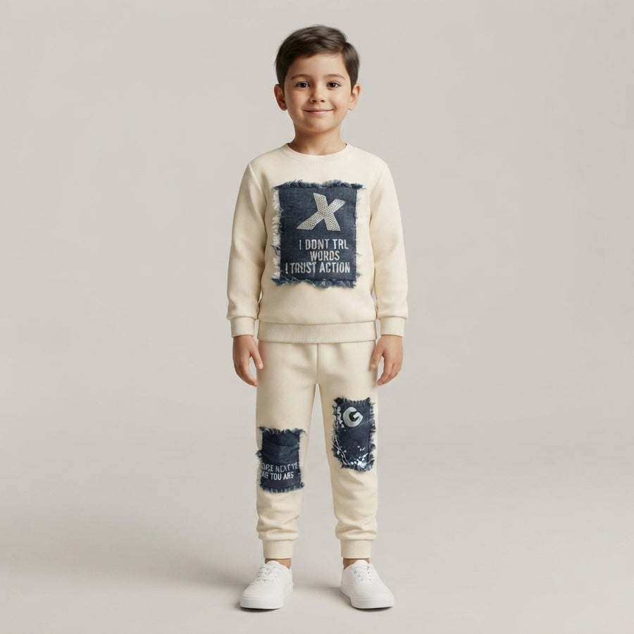 Boys Off-White Patchwork Sweatshirt & Joggers Set