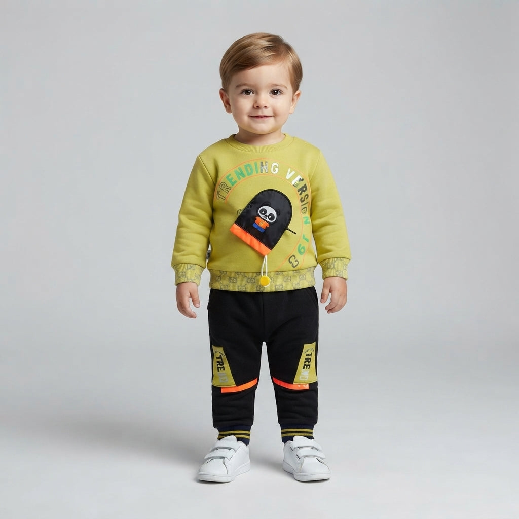 Toddler Boys Olive Green "Trending Version" Sweatshirt and Black Cargo Jogger Set
