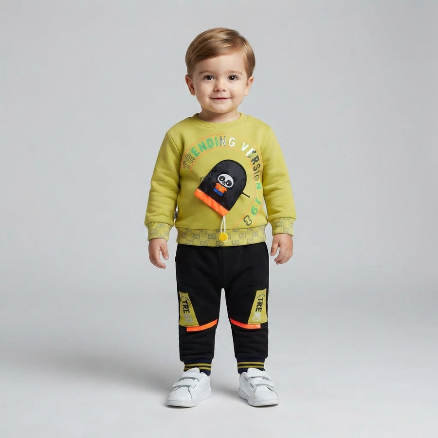 Toddler Boys Olive Green "Trending Version" Sweatshirt and Black Cargo Jogger Set
