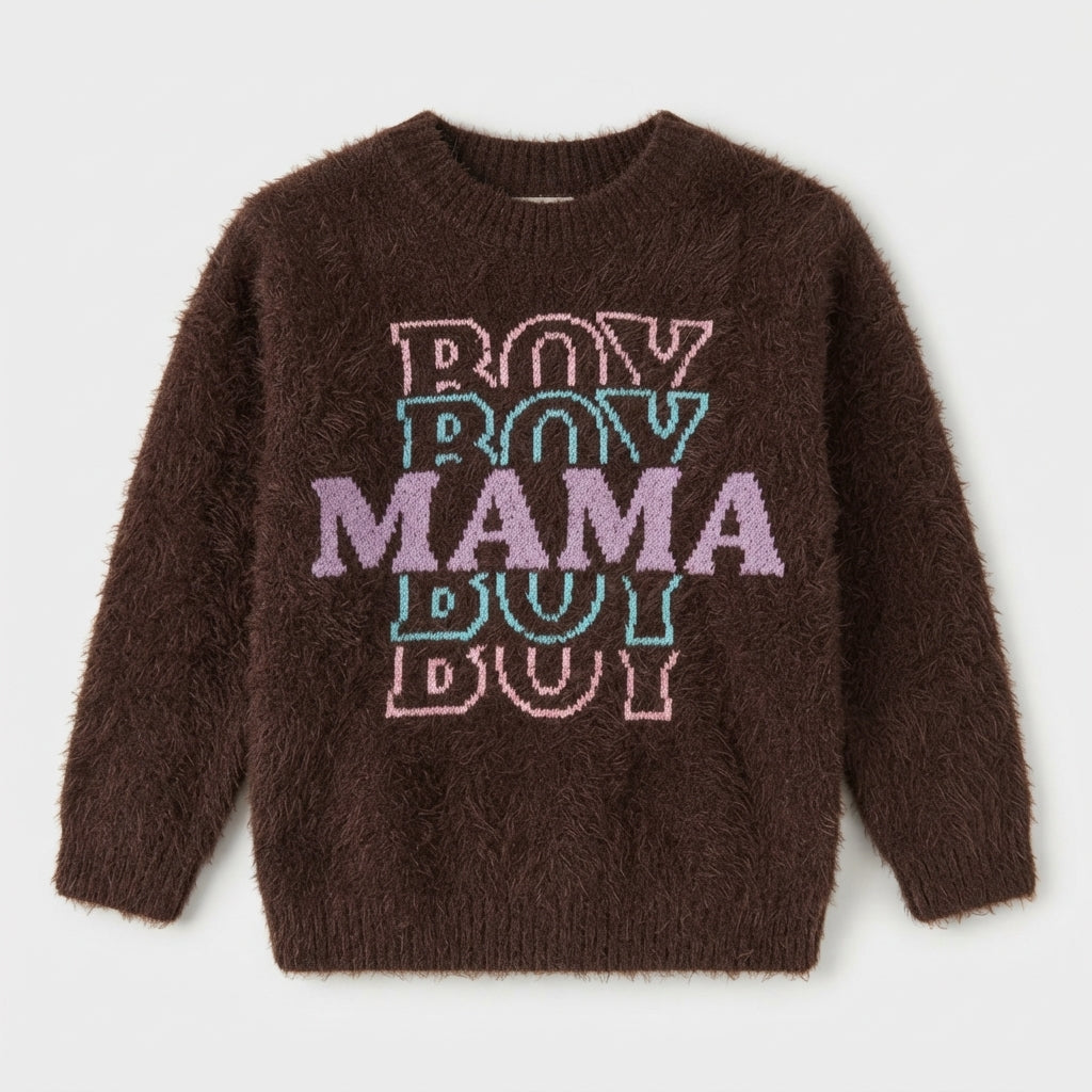 Boys Brown Fuzzy Knit Sweater