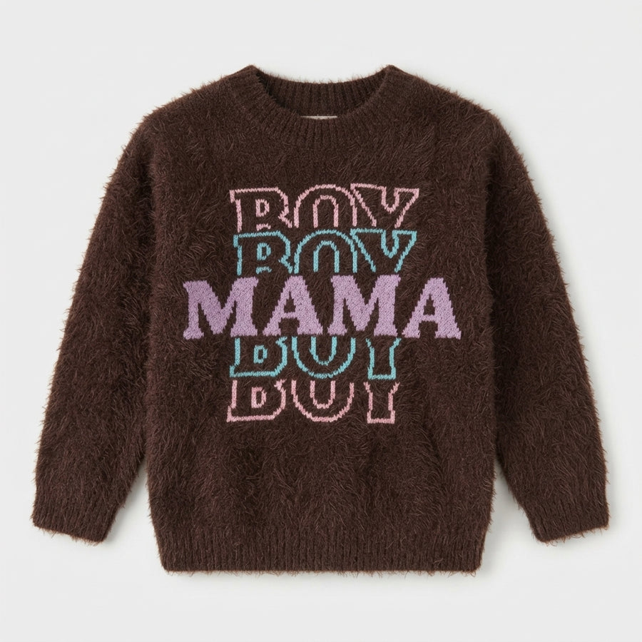 Boys Brown Fuzzy Knit Sweater